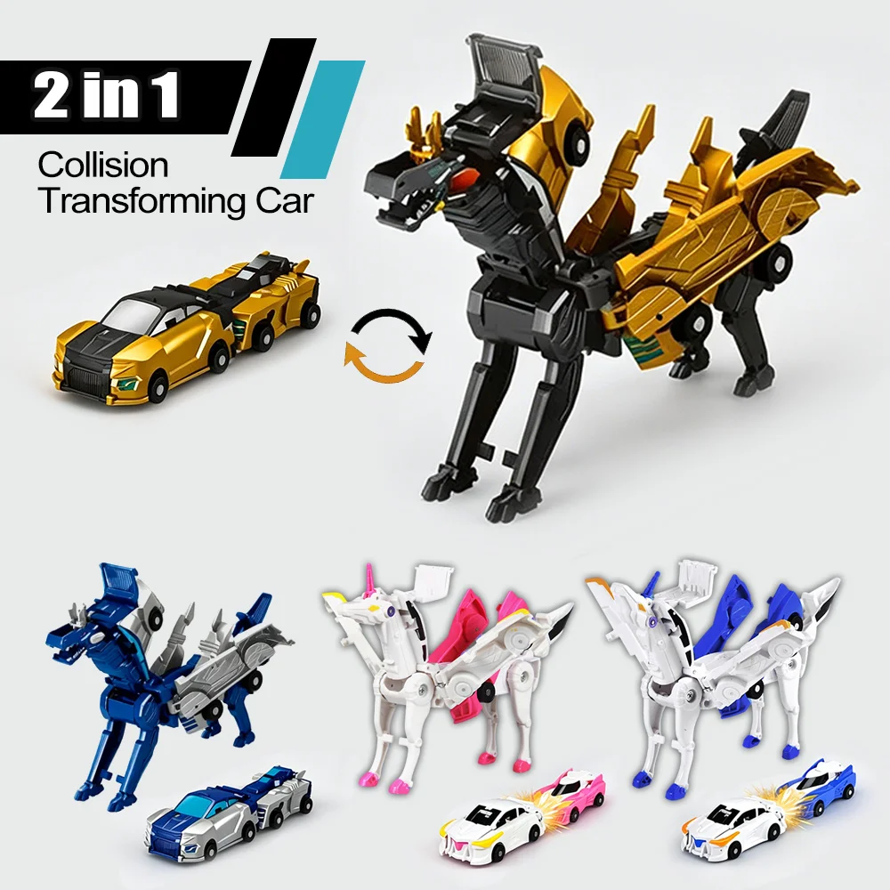 2-in-1 Crash & Transform Car Toy - Two Cars Automatically Transform Into a Cool Robot After Colliding, No Battery Required, 2pcs