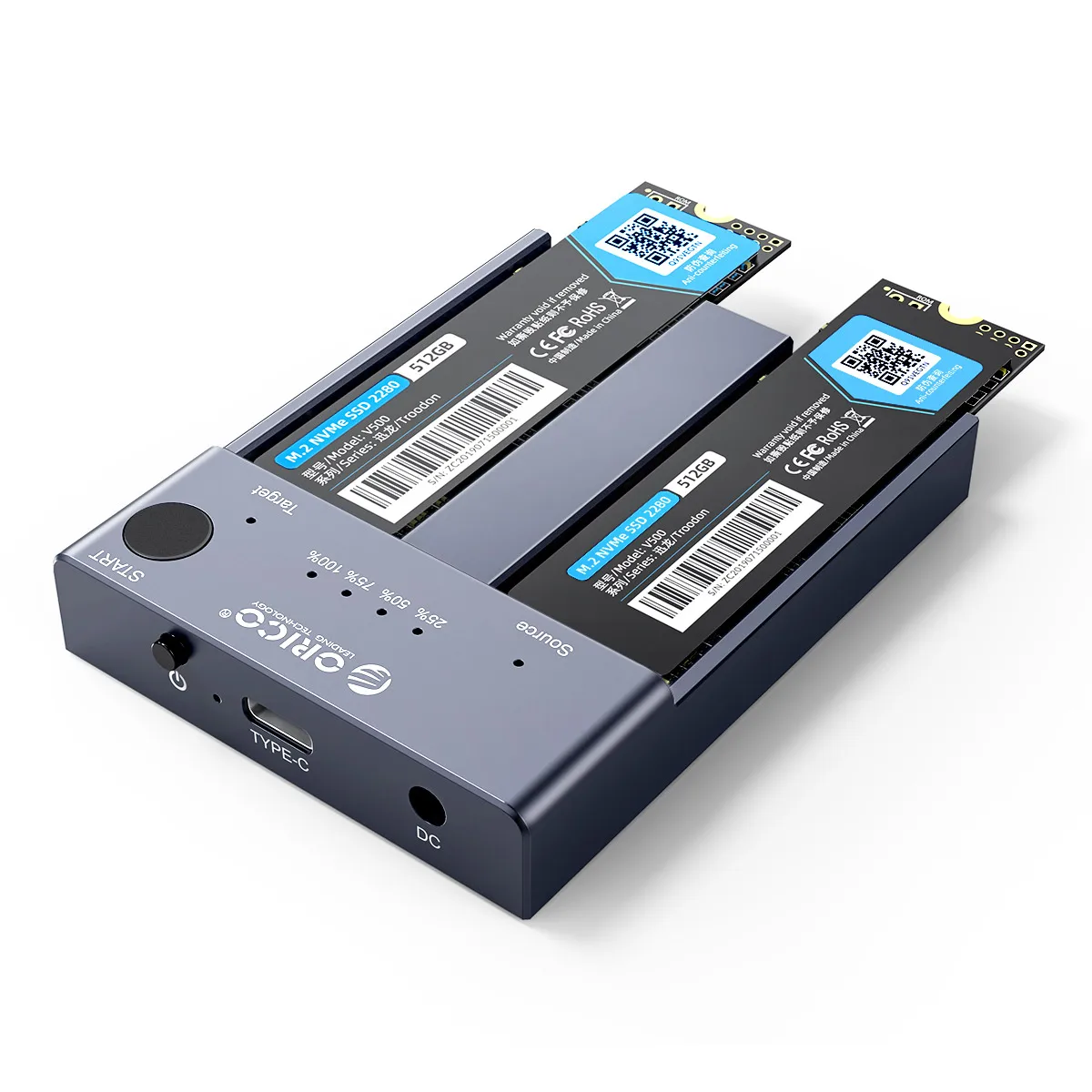 ORICO M.2 NVMe Cloner Dual Bay NVMe USB C to NVMe SSD Enclosure Aluminum M.2 Duplicator Offline Clone for PCIe M-Key SSDs 8TB