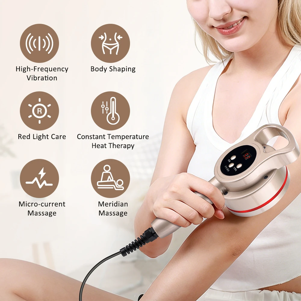 Electric Meridian Brush Body Massager 30 Metal Bristles with Warmth Gentle Vibration 5-Level Sculpting Care for Belly Legs Arms