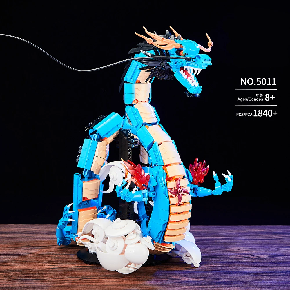 

Marine Thief King Giant Kaido Blue Dragon Form Building Block With Bracket Adult Children's Toy Model Decoration New Year Gift