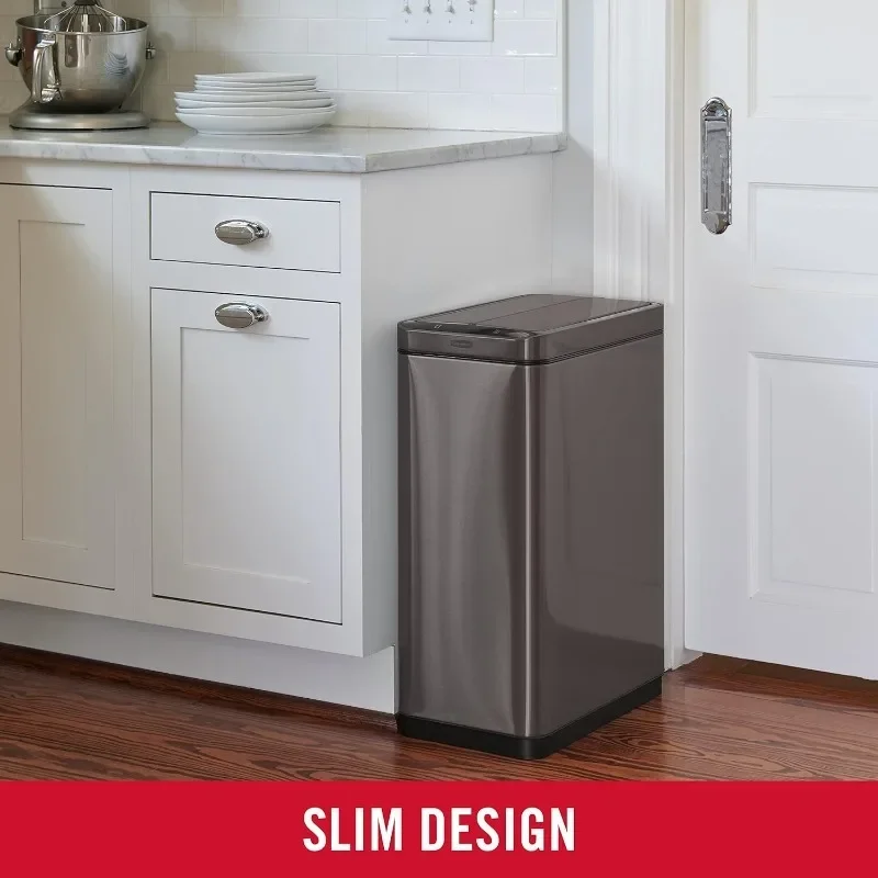 Elite Stainless Steel Slim Sensor Trash Can, 11.8-Gallon, Batteries Included, Charcoal, Wastebasket