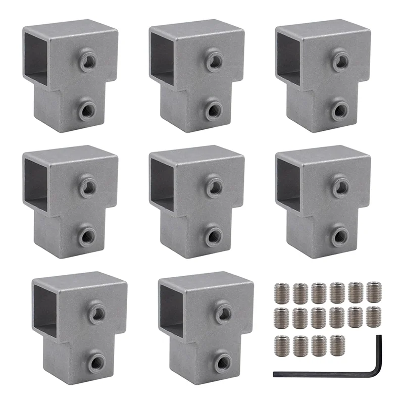 

Соединители для квадратных труб JHD, 8 шт., 1 дюйм, 25 мм, 3-ходовой фитинг для труб, тройник, концевые направляющие цепи, зажимы из алюминиевого сплава