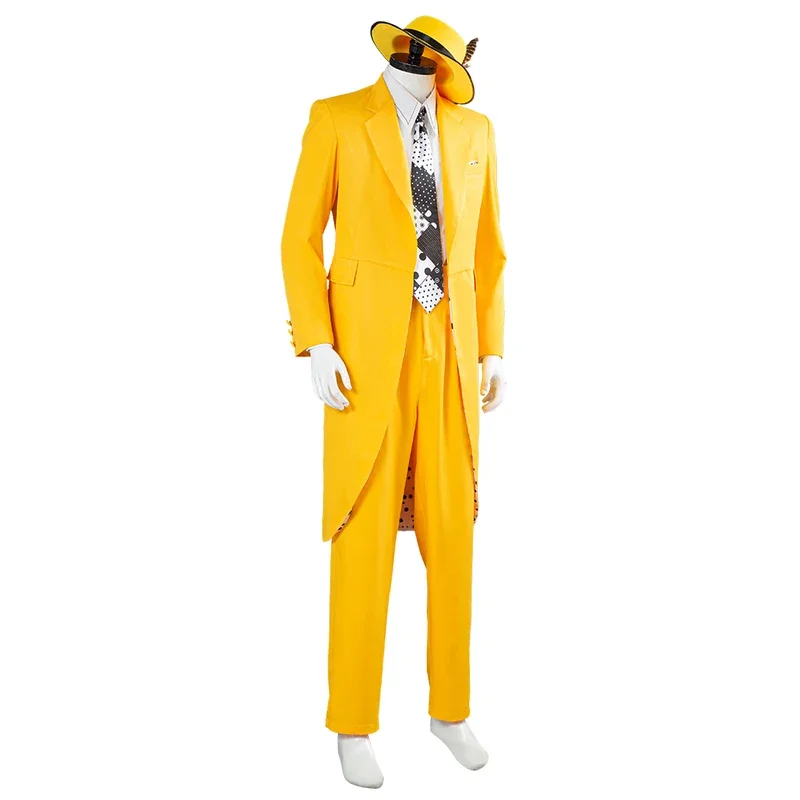 The Mask Jim Carrey Cosplay Costume Adult Men Yellow Suit Uniform Outfits Halloween Carnival Costumes Custom Made