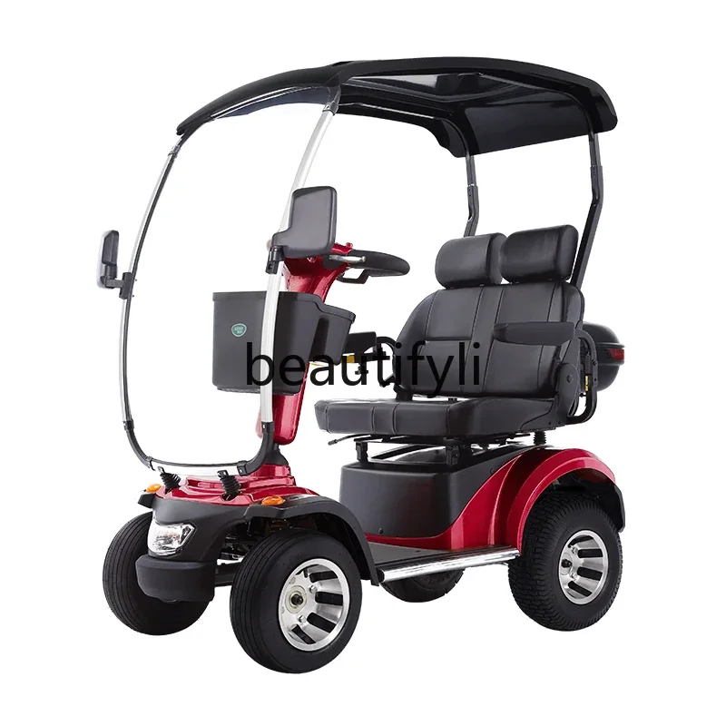 High-end elderly scooter four-wheeled electric vehicle to pick up and drop off children double elderly battery moped