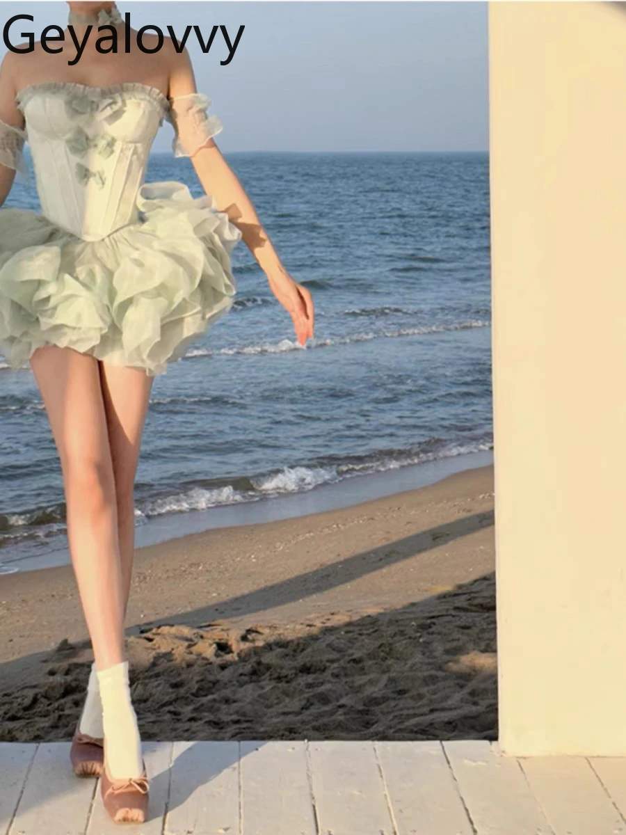 Terno de verão lolita estilo tubo superior e saia curta conjunto feminino arco francês cintura princesa high-end aniversário feminino conjuntos elegantes