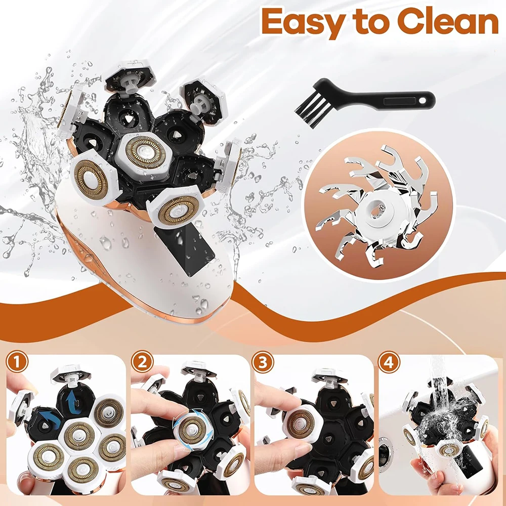 Rasoio elettrico da donna, depilazione viso 7D, trimmer bikini 5 in 1, rasoio elettrico ricaricabile per braccia, gambe, ascelle