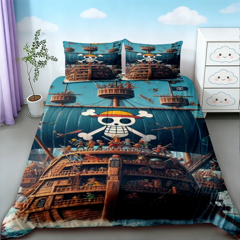 Luffy Duvet Cover Set One Piece Anime Cartoon Bedding Set Quilt Cover Comfortable for Bedroom Dormitory Teens Gifts view 2