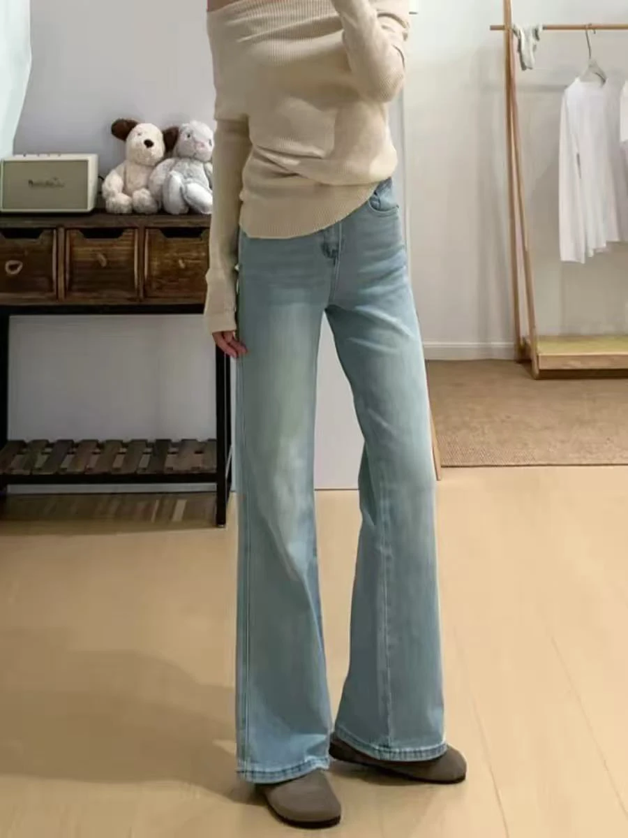 

High Waist Bell Bottom Denim Jeans Women's Spring Summer Slimming Straight Leg Jeans Elastic Cotton Blend mid Stretch