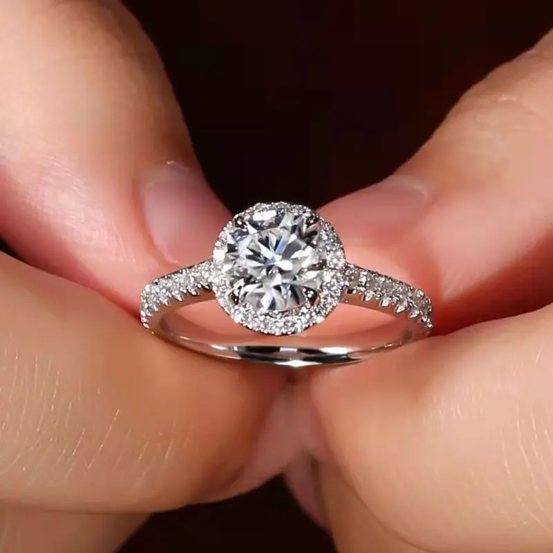 Fashion Women's Open Princess Round Bag Moissanite Ring 1 karat Simulation Mossam Diamond Proposal Ring for Women