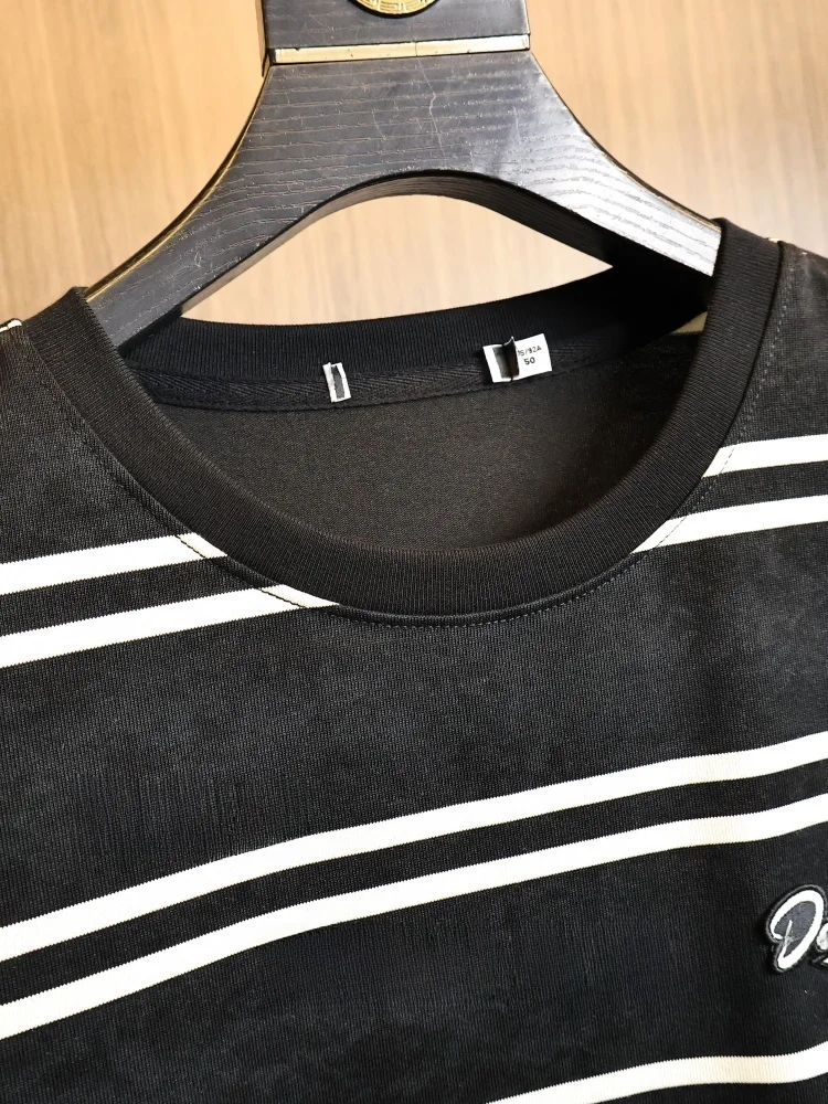 Washed Process Letter Embroidery T-Shirt Summer Men's Casual round Neck Short Sleeve Fashionable Skin-friendly Loose Fit