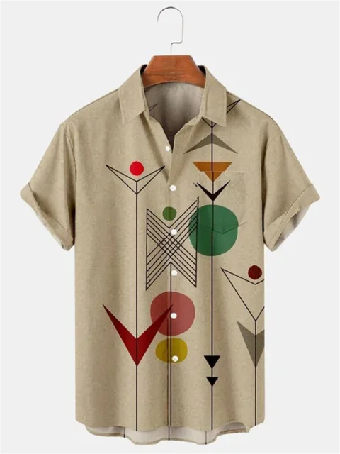 

2024 Summer Handsome Men's Shirt Geometric Pattern Print Men's Lapel Top Daily Comfortable Casual Large Size Men's Short Sleeve