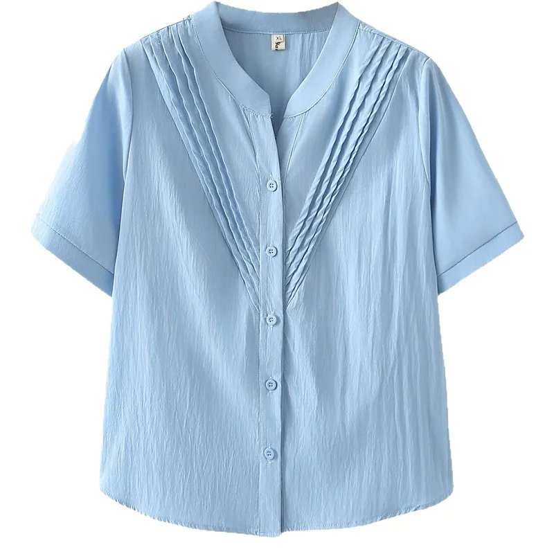 

Женские блузки больших размеров 100 кг, новые летние простые маленькие рубашки с v-образным вырезом и короткими рукавами 906