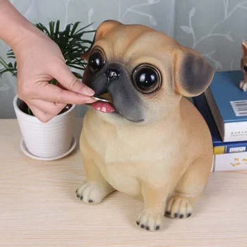 Cute piggy bank puppy money box simulation dog money box Pug Teddy Corgi Pom resin figurines animals home decorations gifts