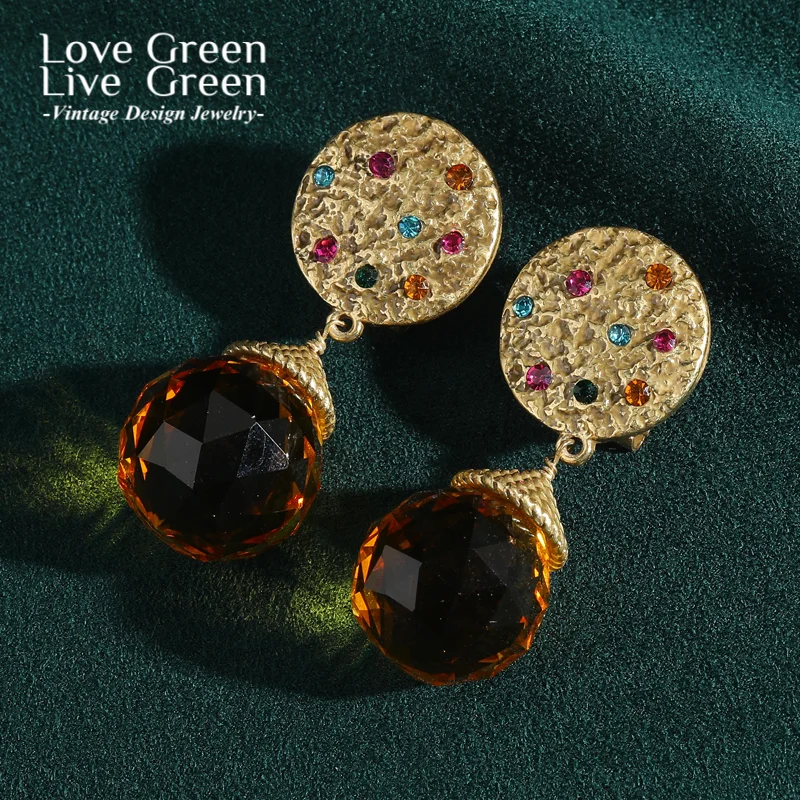 

Vintage Yellow Crystal Big Ball Drop Earring Gold Color Rhinestone Antique Jewelry Trends 2025 Unique Luxury Christmas Party