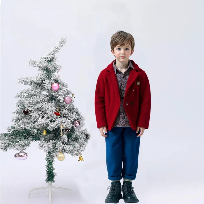 Kids Fromal Birthday Party Photography Woolen Coat 2-11Y Boys Wine Red Winter Warm Wool Coat Child Windproof Outdoor Jacket