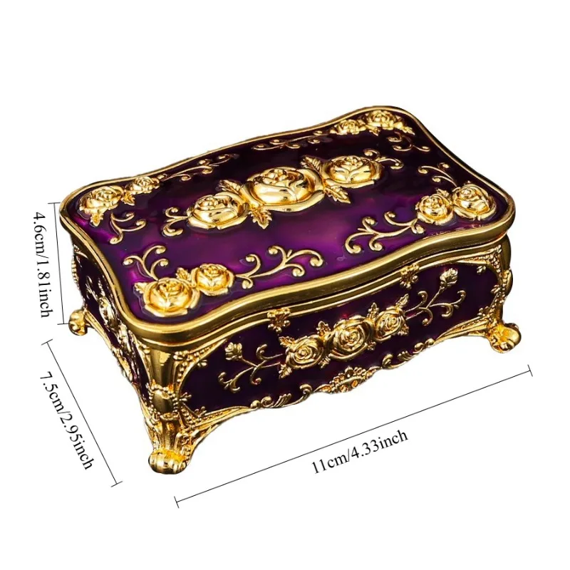 1pcs European Style Metal Rose Jewelry Box with Mirror - Creative Ring Necklace Earring Organizer Storage Case Wedding Gift - view 6