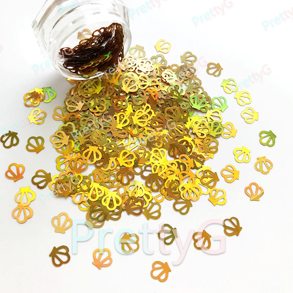PrettyG 1 Box Golden Shell Glitter Shape Marine Animals Holographic Crown Glitter For DIY Nails Art Decorations Accessories