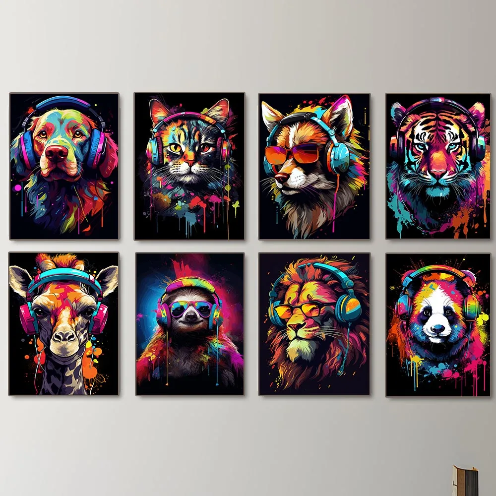 Animal Poster Set Gaming Prints Gamer Home Decor Animal Earphone Canvas Painting Graffiti Wall Art Teen Room Decor Gaming Decor