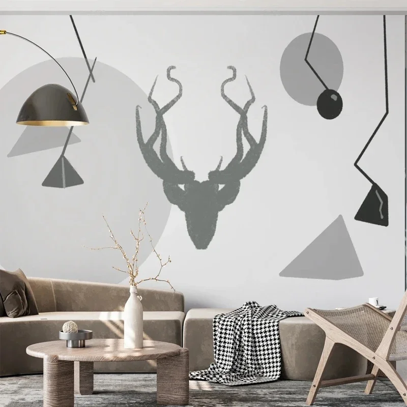 Custom 3D Wallpaper Hand Painted Geometry Pattern Elk Mural Grey White Modern Simple Home Decoration TV Backdrop Wall Covering