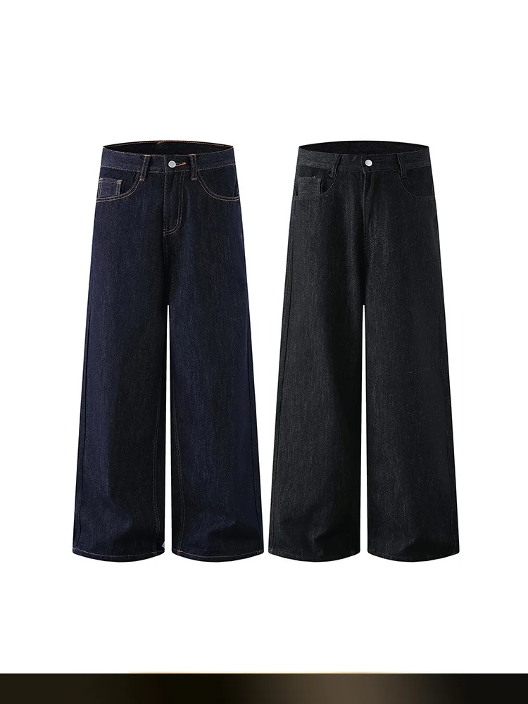 

American Retro Waed Straight Leg Men's Jeans Autumn Streetwear Loose Wide Leg Floor-Length Casual Cotton Polyester Blend