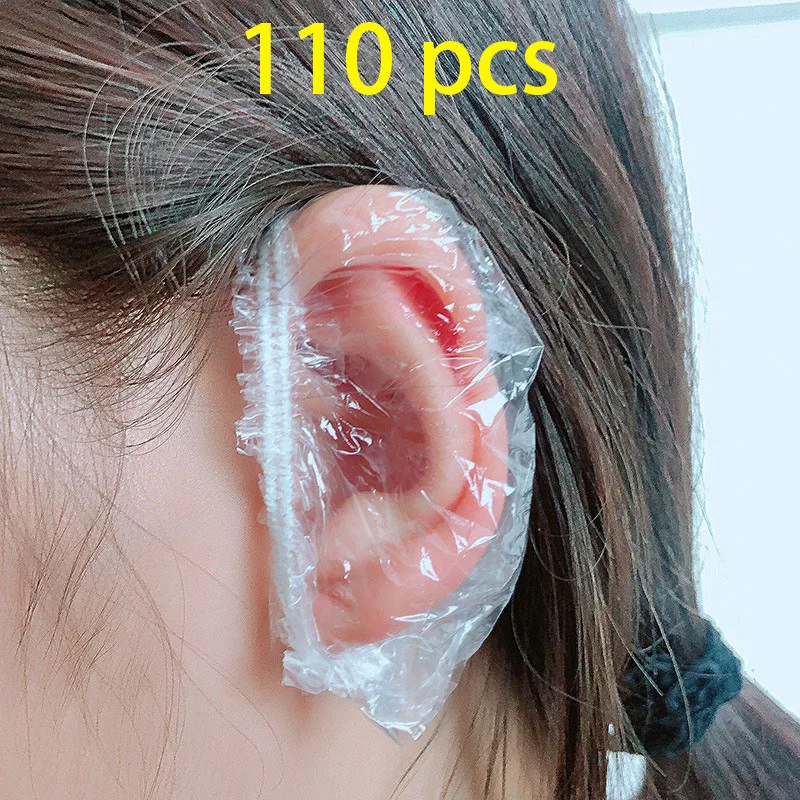 110pcs Disposable transparent earmuffs, hair dye and hair wash waterproof earmuffs, ear protection covers