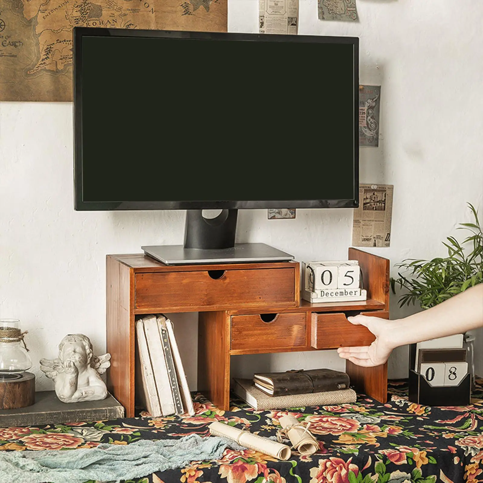 デスクオーガナイザー棚放熱ブラケット寝室書籍収納木製ホーム卓上二層モニタースタンドコンピュータラック