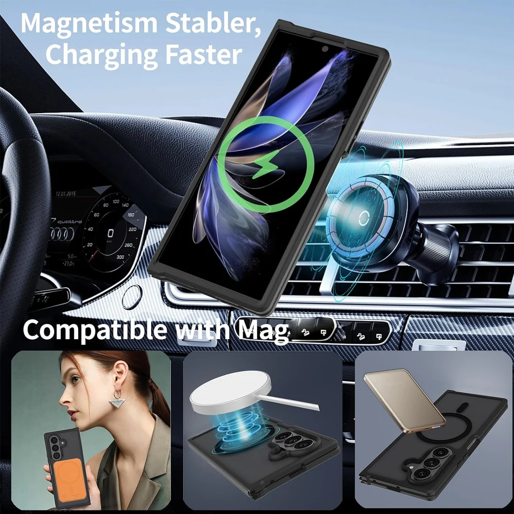 UYUXIO Full Cover Matte Case For Samsung Galaxy Z Fold 7 Magnetic Mobile Phone Cases with Magnet for Z Fold7 Translucent Cover