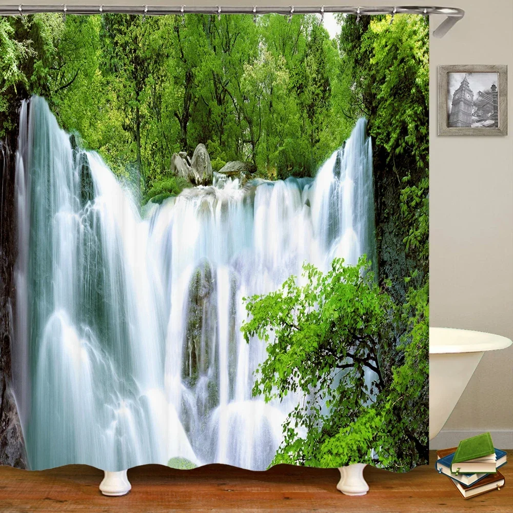 Lush Green Landscape Shower Curtain with Hooks  Relaxing Nature Vibe for All Bathroom Types, Quick to Hang