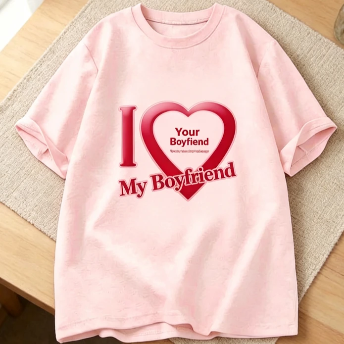 DIY I Love My Boyfriend Girlfriend T-shirt Romantic Heart Customize Photo Tee Short Sleeve for Mens Women Tops Cotton Unisex