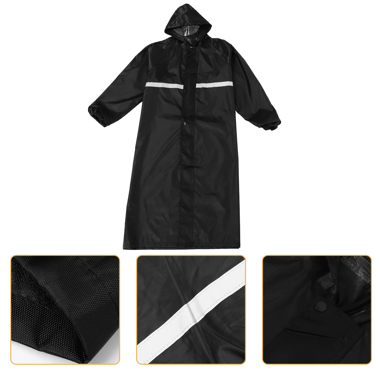 

1 pc Thick Waterproof Windbreaker Raincoat Hooded Labor Insurance Rainwear Reflective Strips Xxxxl Black Unisex Raincoat For Wet