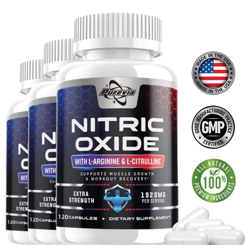 Fuerza potenciadora de óxido nítrico Purevia - L Arginina 3x Fuerza Suplementos de soporte de óxido nítrico para hombres y mujeres