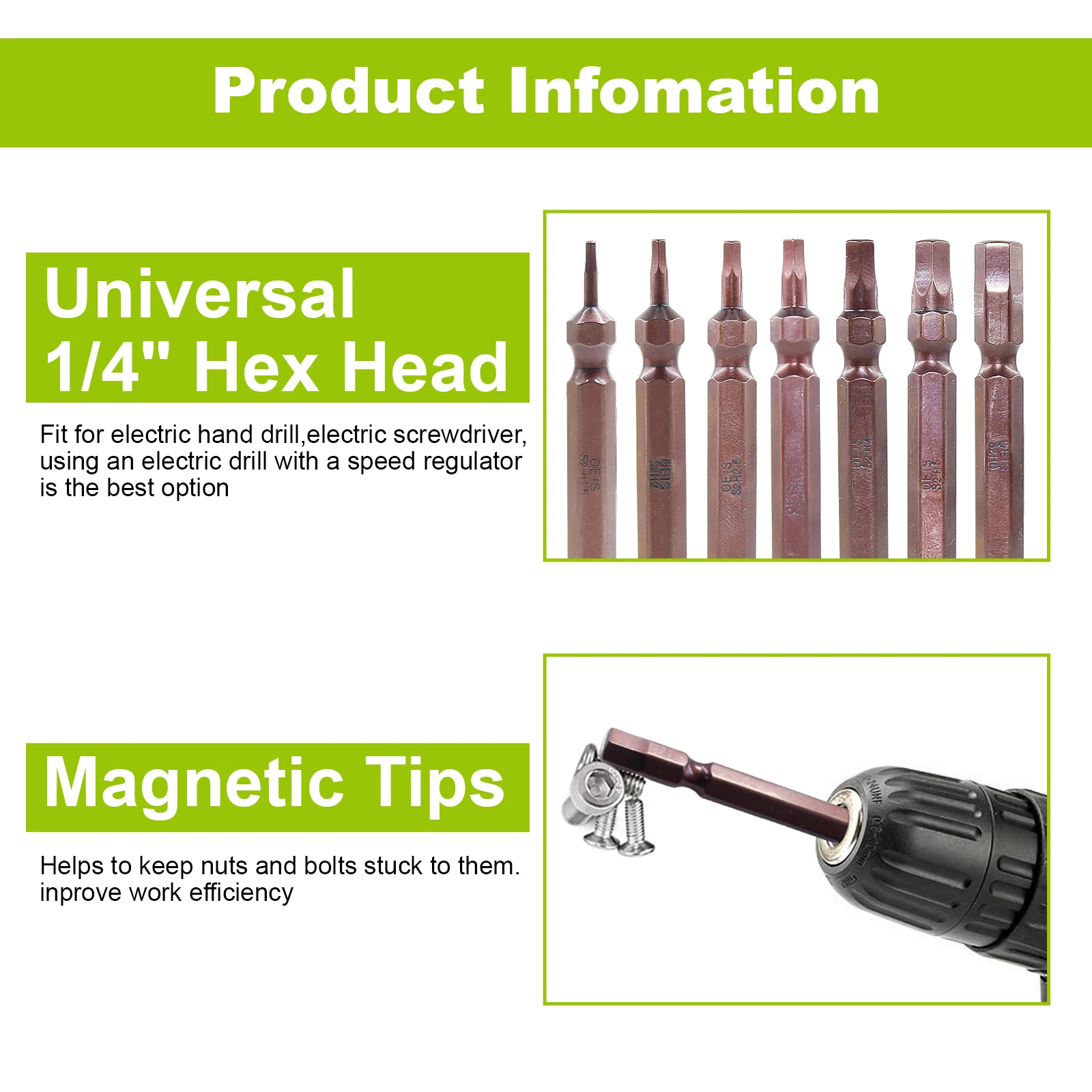 7Pcs/Set 65/100/150mm Electric Drill Screwdriver Bits Hard S2 Steel Magnetic 6.35mm H1.5-H8 Hexagon Double End Screwdriver Bits