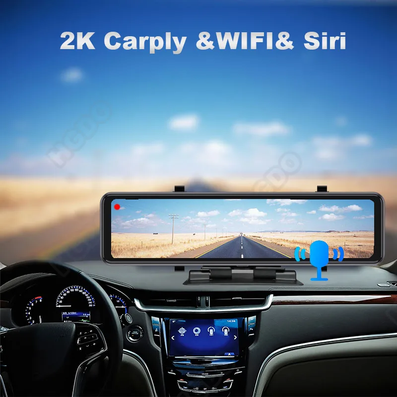 HGDO T06 2k Dash Cam Car Dual Dashboard Camera Recorder WIFI Smart Camera Carplay Android Auto Rearview Mirror DVRS 24H Monitor