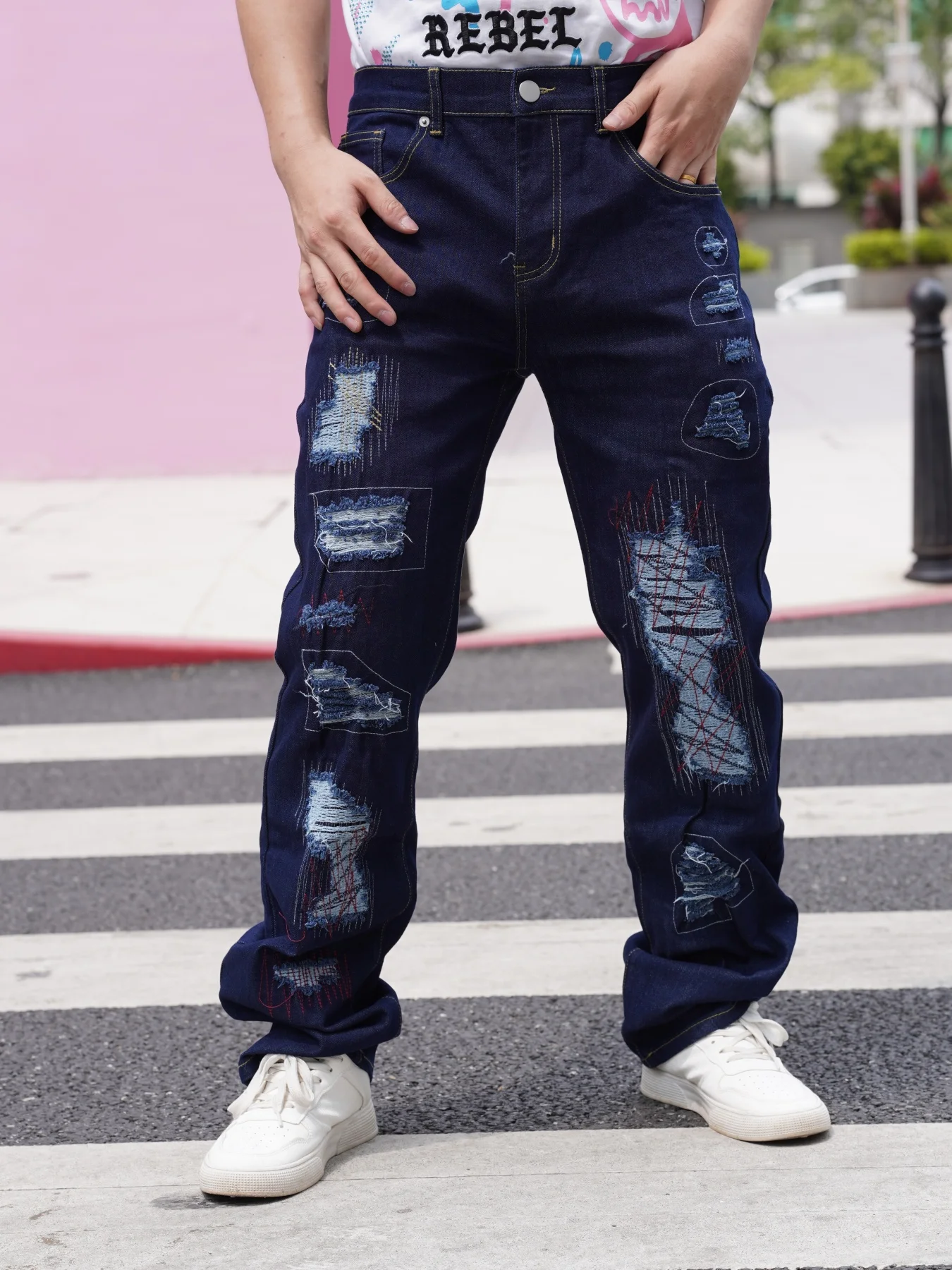

New Men's Denim Pants Wide Leg Versatile Breathable And Comfortable With Personalized Patterns Free Shipping On Promotion