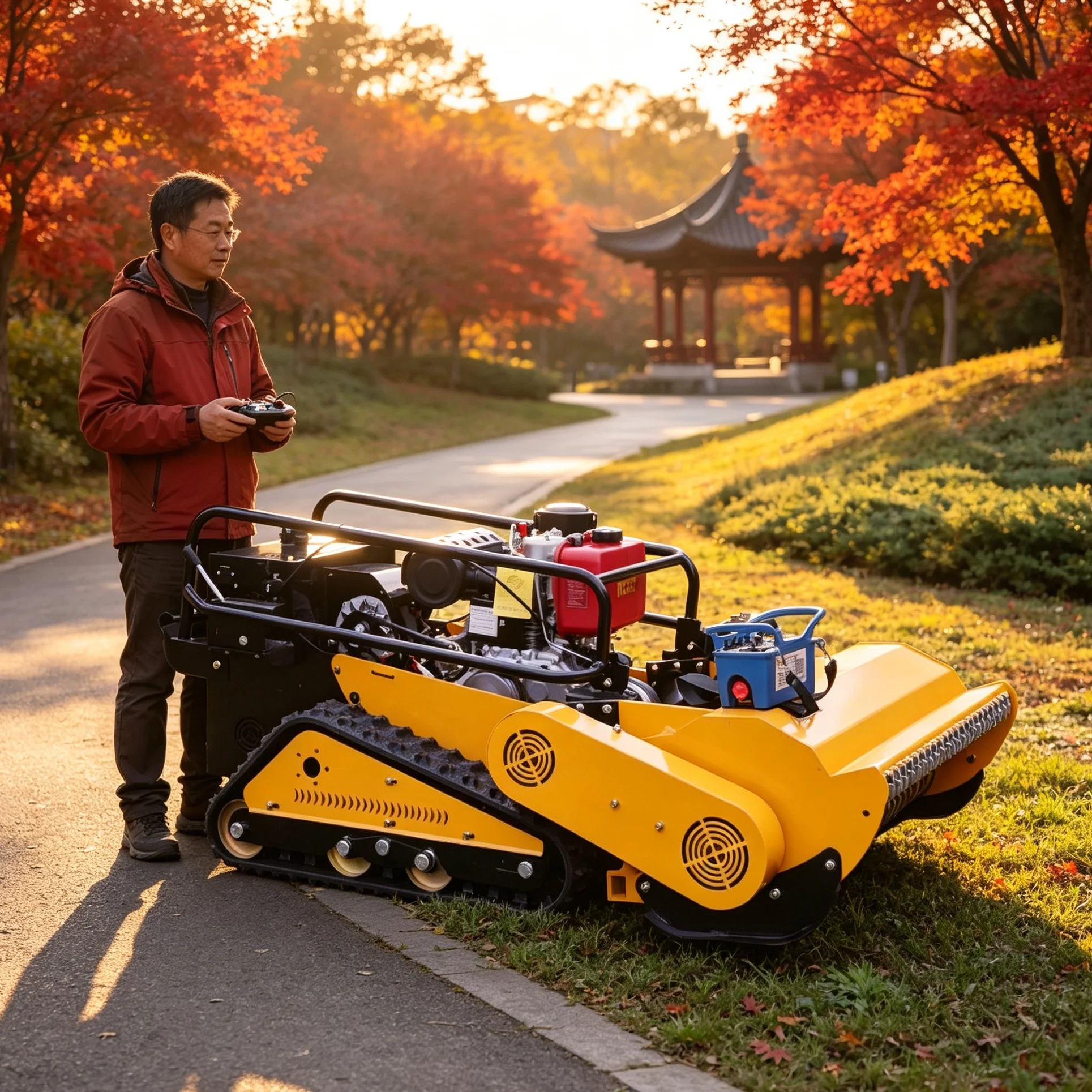 Customized 800SPro remote‑operated lawn mower with stable single‑cylinder four‑stroke engine, built‑in display screen
