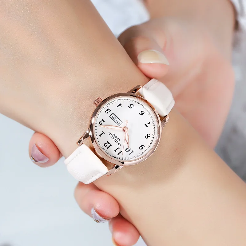 Correa de reloj de cuero de estilo coreano para mujer, correa de reloj de moda Simple, resistente al agua, luminoso, doble Calendario, borde caliente, venta al por mayor de fábrica, nuevo