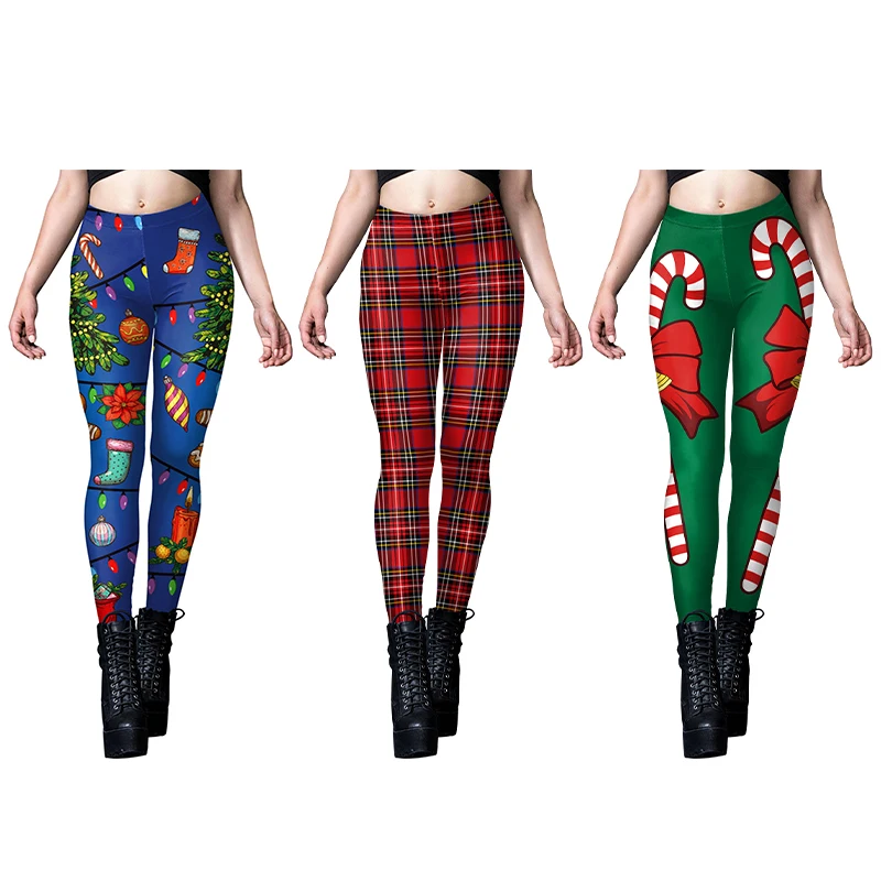 NADANBAO Leggings di Buon Natale per le donne Pantaloni elastici a vita media Regali di Natale Vestiti Stampa 3D Calzamaglia sexy Pantaloni brutti