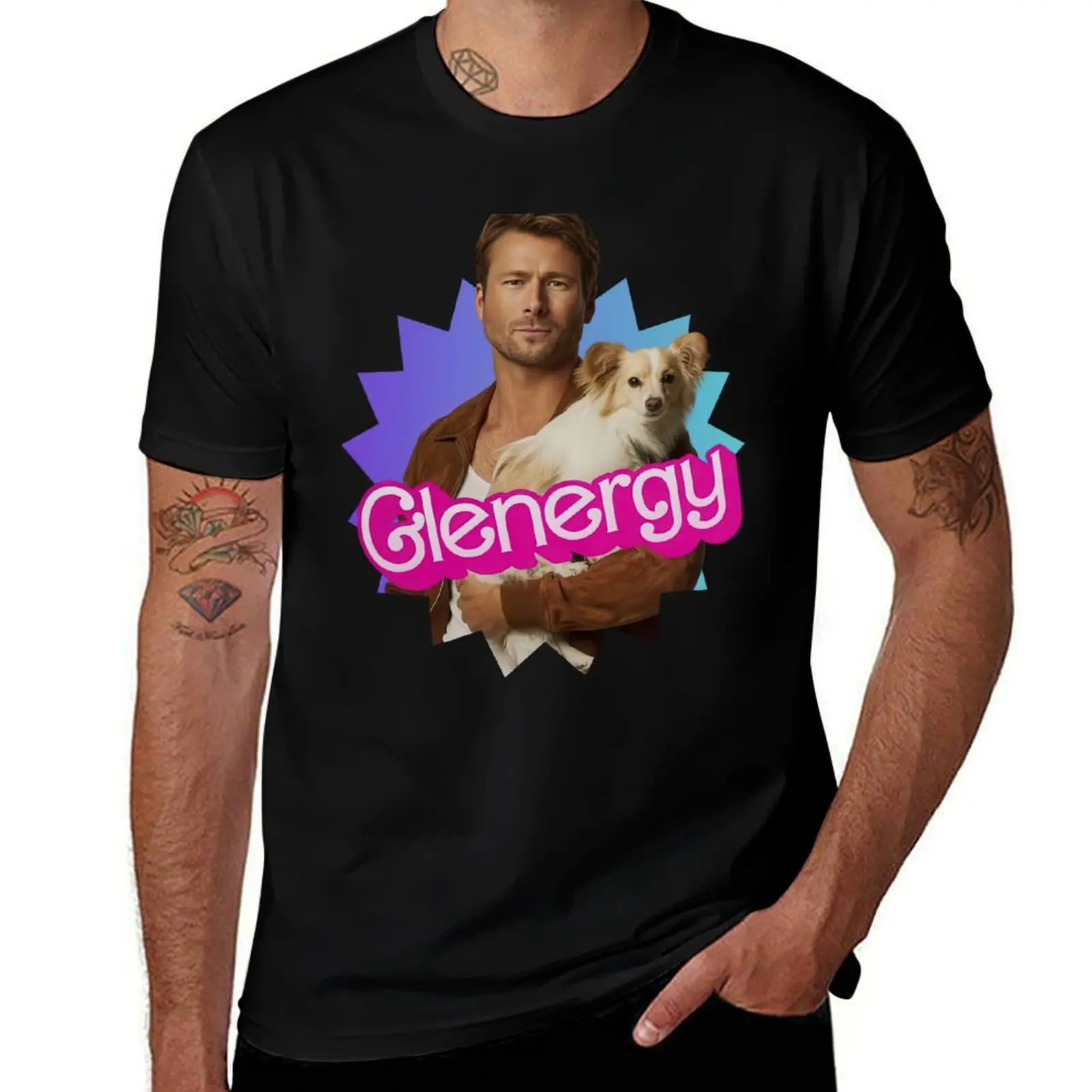 Glen Powell And Dog T-Shirt shirts graphic tee hippie clothes mens shirts graphic tee