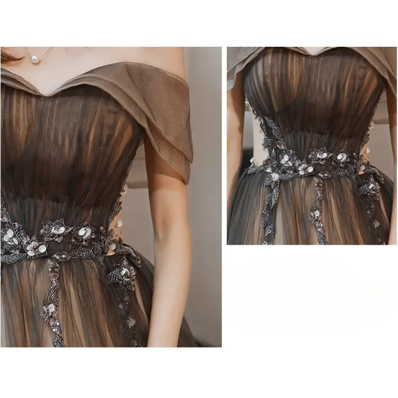 فستان سهرة نسائي لخريف 2025 مثير بكتف واحد بتصميم جديد مرصع بالنجوم فستان سهرة عصري لأداء التخسيس الاجتماع السنوي