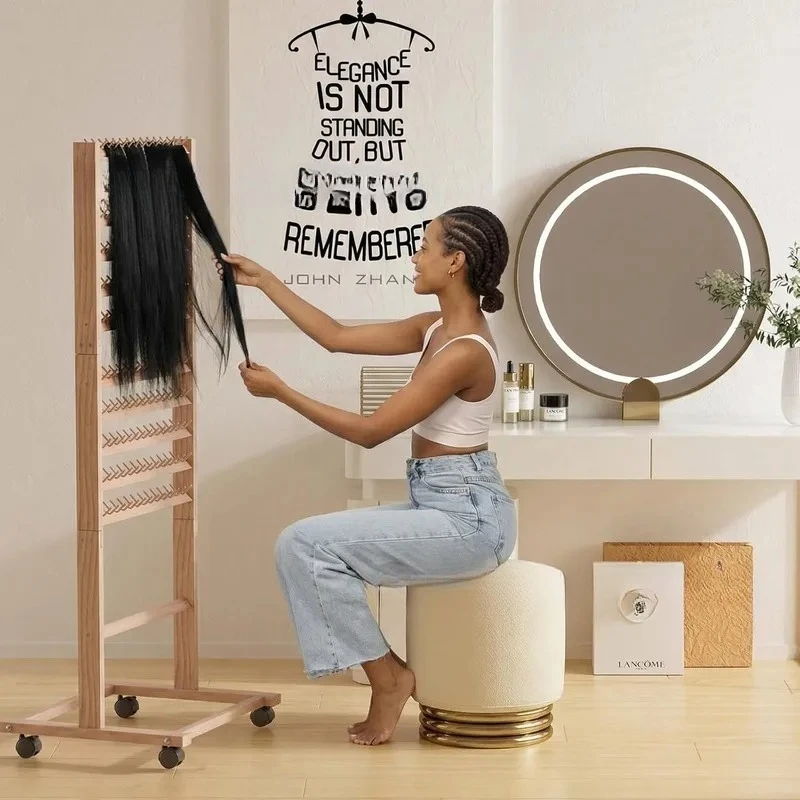 Wooden Wig Stand Floor Mounted Braided Hair Rack Multipurpose Storage Holder for Wigs and Extensions Display Organizer