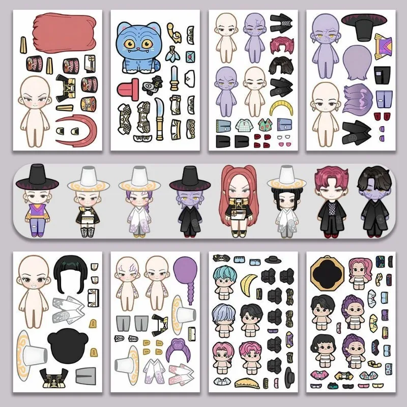 8PCS KPop 데몬 헌터스 DIY 스티커 세트 데칼 Q 버전 귀여운 만화 시리즈 노트북, 여행 가방, 생일 장식에 적합