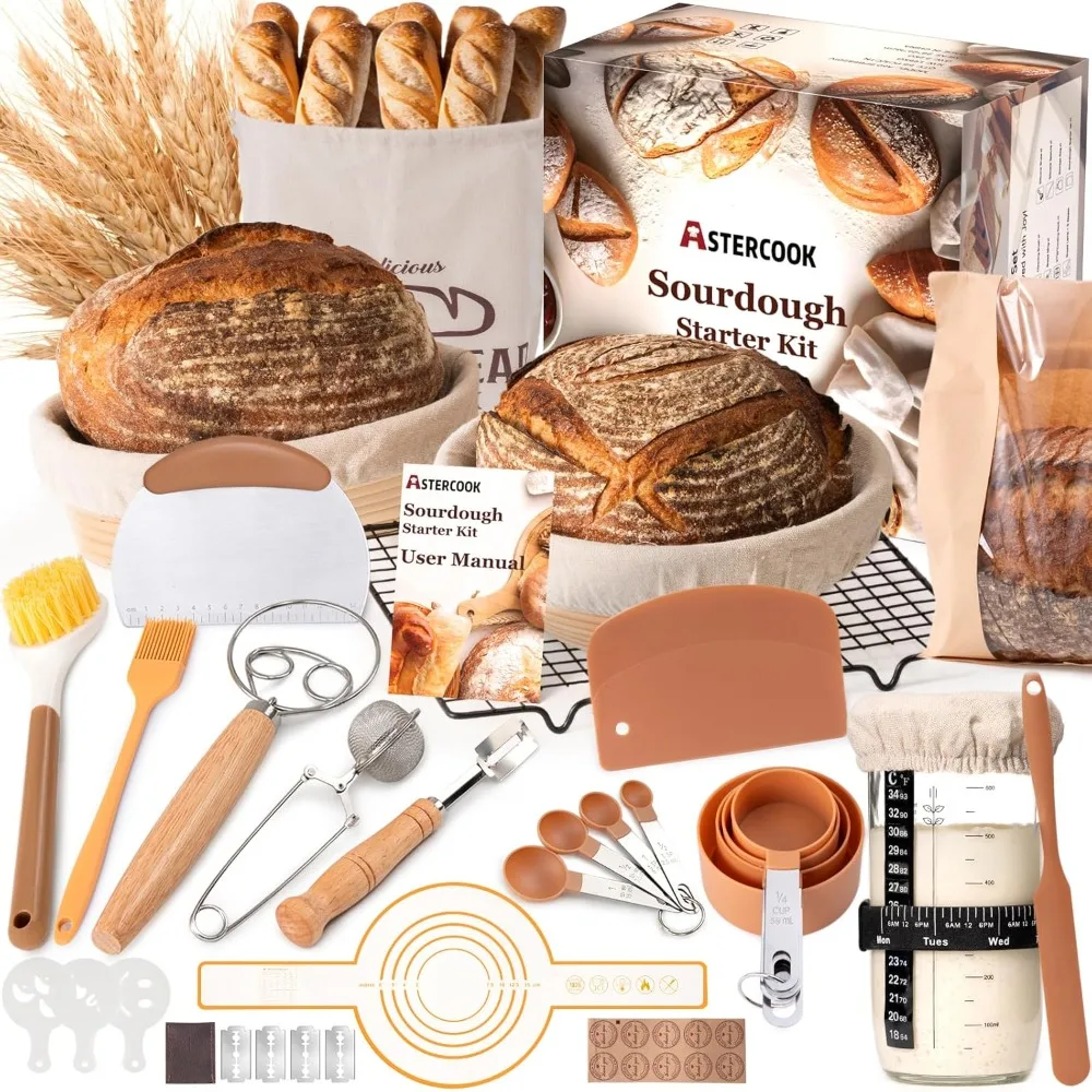 

Complete Sourdough Starter Kit with Proofing Baskets, Dough Tools & Accessories for Homemade Artisan Bread Baking