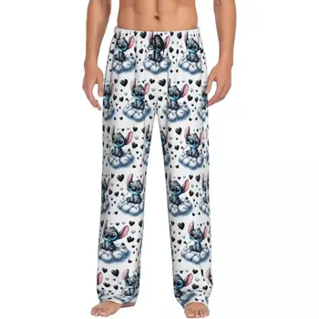 Niestandardowe męskie spodnie od piżamy z kreskówek Lilo And Stitch Drukuj Anime Bielizna nocna z kieszeniami