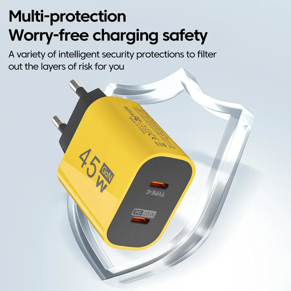 Olaf 45W Double USB C Phone GaN Charger Type C 2 Ports Phone Charger Wall Adapter Universal  For Huawei Samsung Xiaomi Iphone - náhled 5