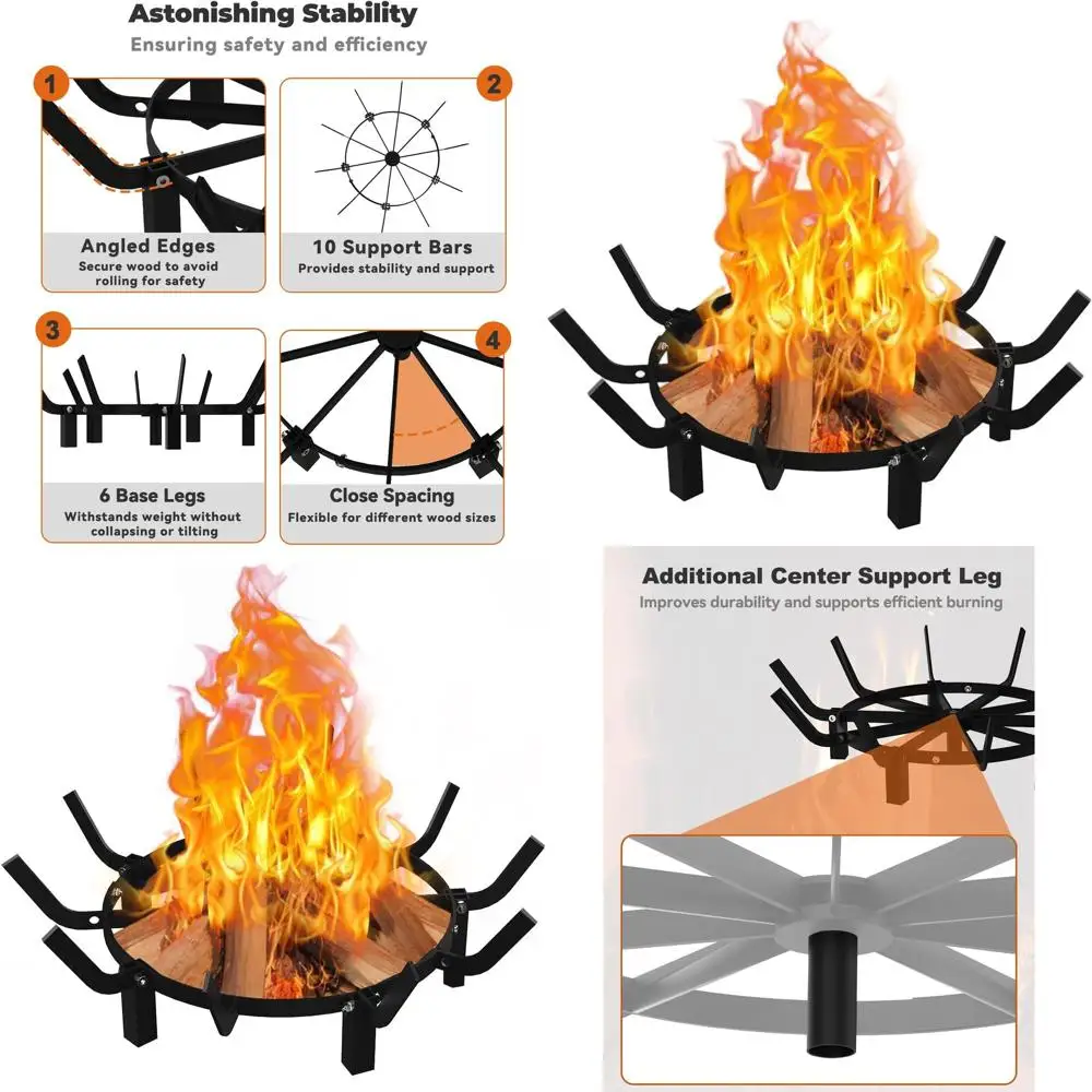 

24-дюймовая сверхмощная круглая решетка для костра с 10 стержнями для уличных каминов и кемпинга