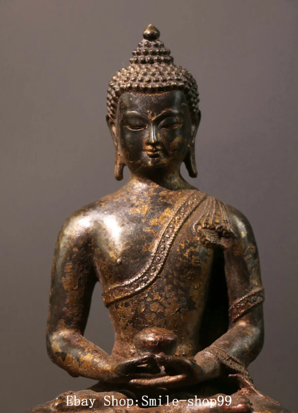 10inch Old Tibet Pure Bronze Shakyamuni Sakyamuni Amitabha Buddha Statue