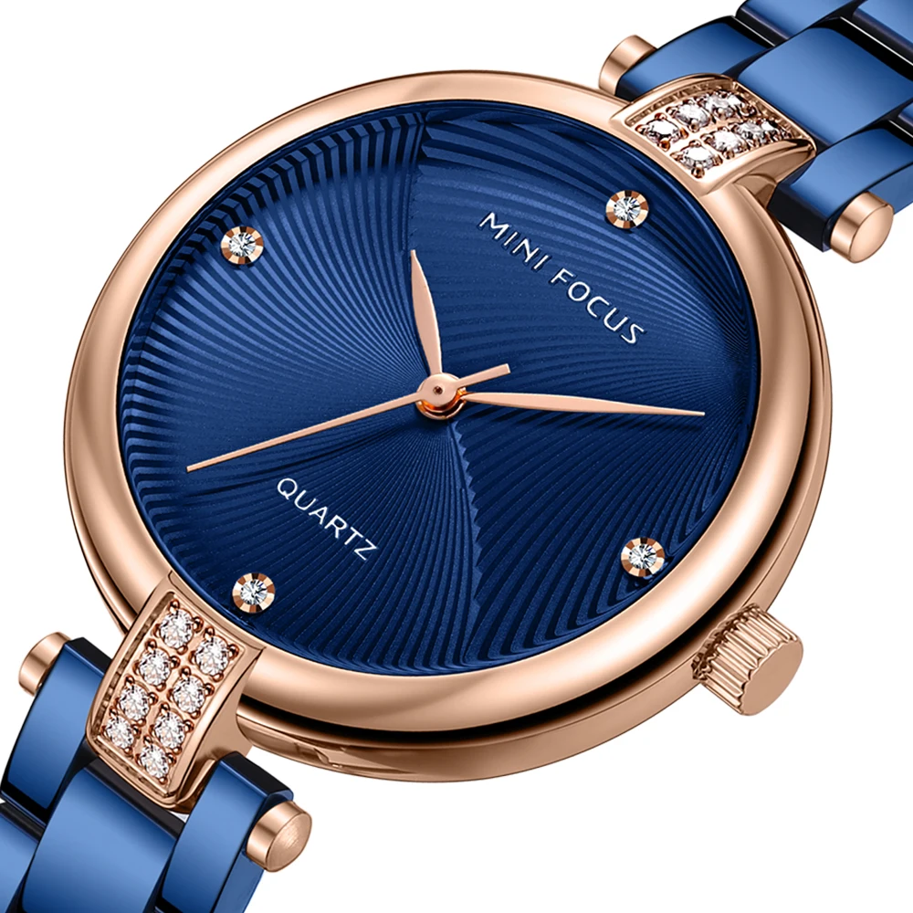 MINI FOCUS Women's Diamond Dress Watch, Japanese Quartz Movement Stainless Steel Bracelet Elegant Analog Wristwatch