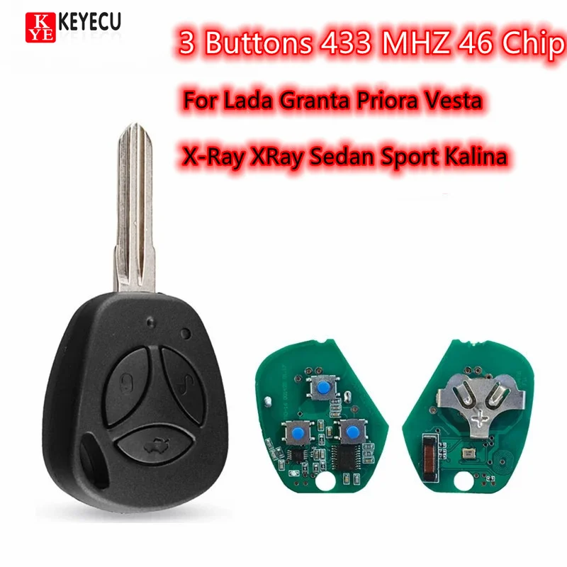 

KEYECU Замена 433 МГц 46 чипов 3 кнопки дистанционного ключа автомобиля для Lada Granta Priora Vesta X-Ray XRay Sedan Sport Kalina