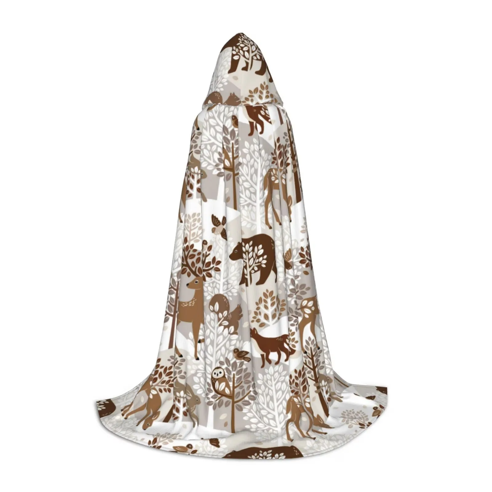 Woodland Animal Forest Print Hooded Cloak Wearable Blanket for Teens Halloween Costume