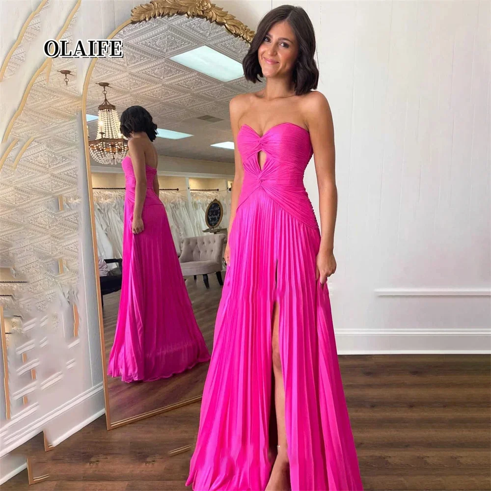 

Pink A-Line Evening Dresses Sweetheart with Slit Party Dresses Pleated Formal Dresses Chiffon Vestidos De Fiesta فساتين السهرة